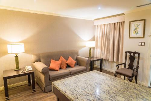 a living room with a couch and a chair at Rose Hotel in Monterrey