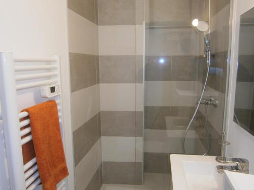une salle de bain avec une douche avec un lavabo et des toilettes dans l'établissement APPARTEMENT 2 PIECES COEUR VIEIL ANTIBES, à Antibes
