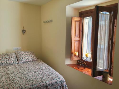 カセレスにあるApartamento turístico La Juderíaのベッドルーム(ベッド1台、窓付)