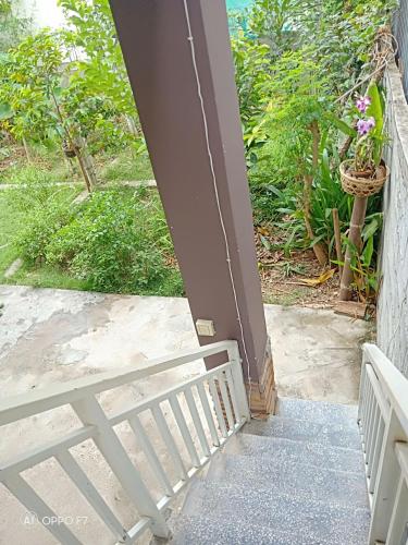 a stairway leading to a porch with a plant at KOL House in Phnom Penh