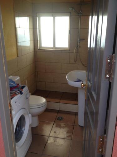 a small bathroom with a toilet and a sink at Finca Lomo de Castillo - Kleines Schlösschen am Berg in Icod de los Vinos