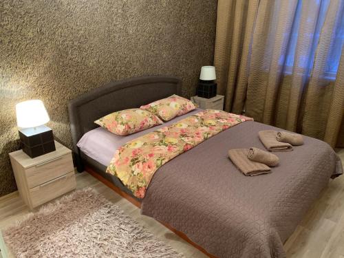 1 dormitorio con 1 cama con 2 almohadas en Just Apartments, en Tallin