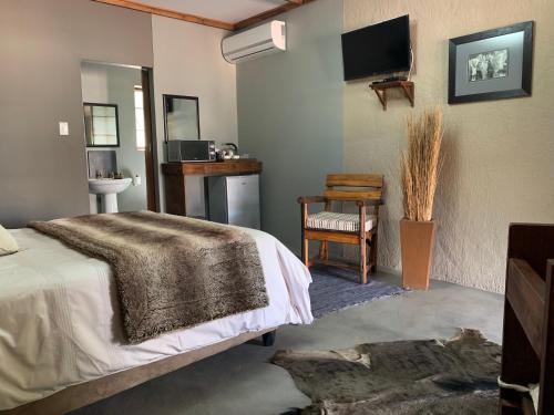 a bedroom with a bed and a tv on the wall at Country Lodge in Upington