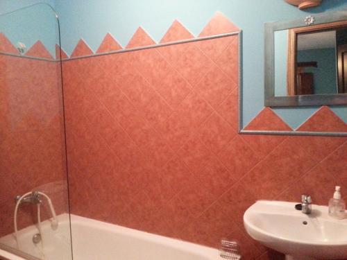 a bathroom with a shower and a sink at Apartamentos Rurales Buenamadre in Pola de Somiedo