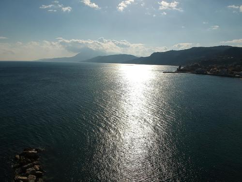 an aerial view of a large body of water at Hotel Pelagos Studios in Platána