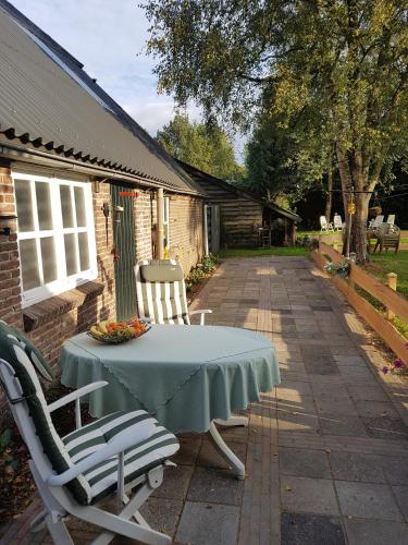 a table and two chairs on a patio at B&B de Panheide in Hooghalen