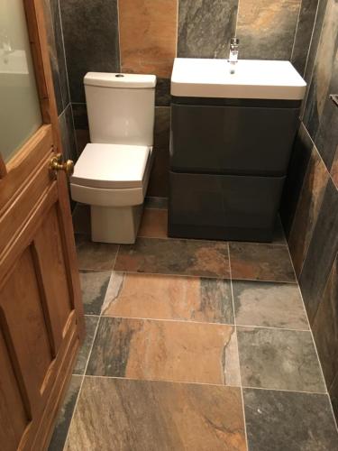 a bathroom with a toilet and a sink at Woodlands Holiday Apartments in Lytham St Annes