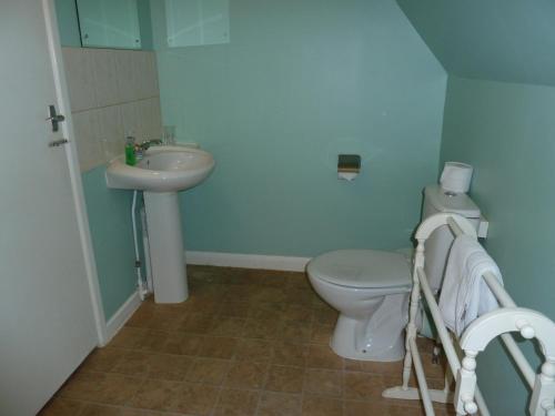 a bathroom with a toilet and a sink at Tregonholme Hotel in Bournemouth