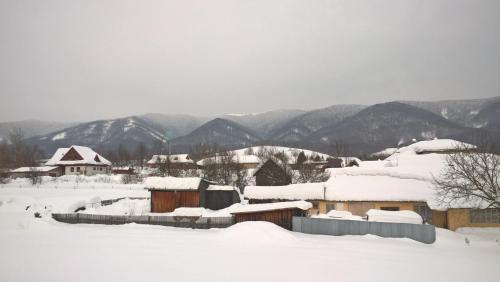 a village covered in snow with mountains in the background at Turistická ubytovňa Chalupa Runina 8 in Runina
