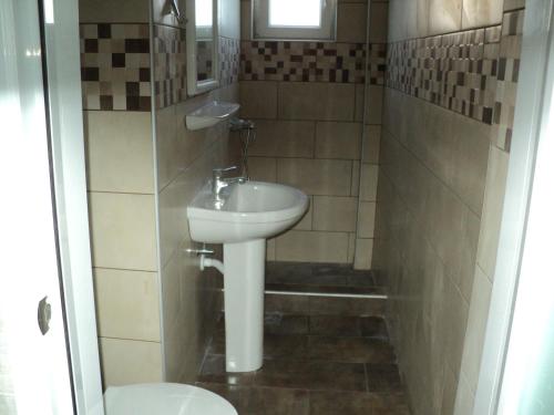 a bathroom with a sink and a toilet at Katerina Apartments in Kokkini Khanion