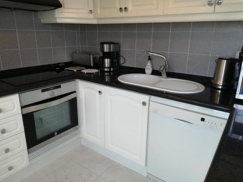 a kitchen counter with a sink and a microwave at Adel Locdenia in Els Poblets