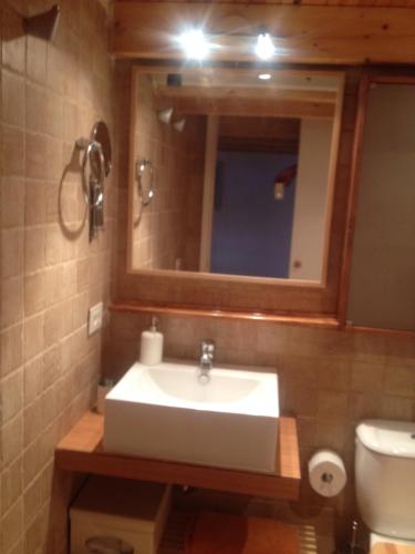 a bathroom with a sink and a mirror and a toilet at Apartamento El Medano Marineda Loft in El Médano