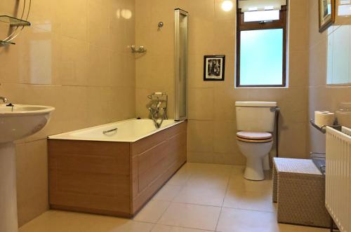 a bathroom with a tub and a toilet and a sink at Cottage 173 - Clifden in Clifden