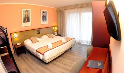pokój hotelowy z łóżkiem i telewizorem z płaskim ekranem w obiekcie Gotha Hotel Turin Airport w mieście Ciriè