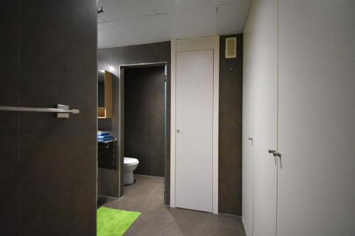 een badkamer met een toilet en een groen tapijt bij Gramophone Loft in Rivas-Vaciamadrid