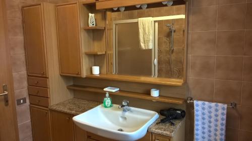 a bathroom with a sink and a mirror at Appartamenti Fabila in Castello Tesino