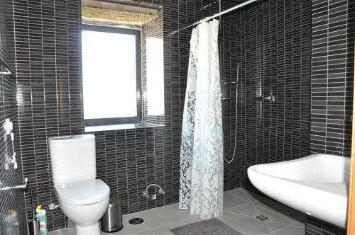 e bagno con servizi igienici, lavandino e doccia. di Casa dos Avós by Eira dos Canastros a Espindelo