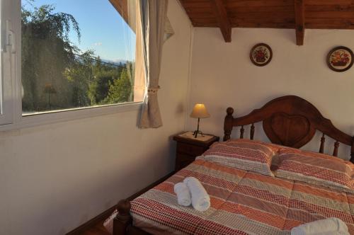 Un dormitorio con una cama y una ventana con vistas. en Las Victorias 2, en San Carlos de Bariloche