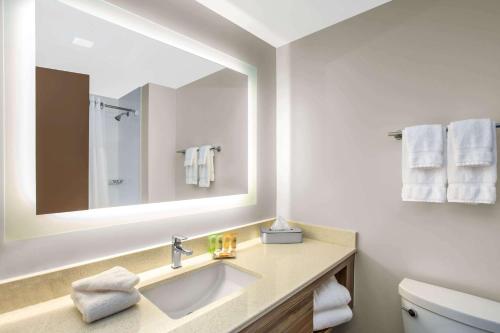 a bathroom with a sink and a mirror at Wyndham Garden Ft Lauderdale Airport & Cruise Port in Dania Beach