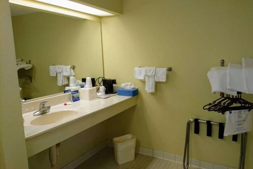 a bathroom with a sink and a mirror at Travelodge by Wyndham Knoxville East in Knoxville