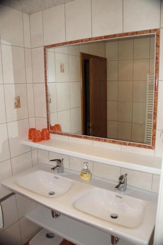 a bathroom with a sink and a mirror at Apartment Rauch in Zell am Ziller