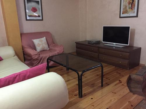 a living room with a tv and a coffee table at Apartments Tajana in Novigrad Istria