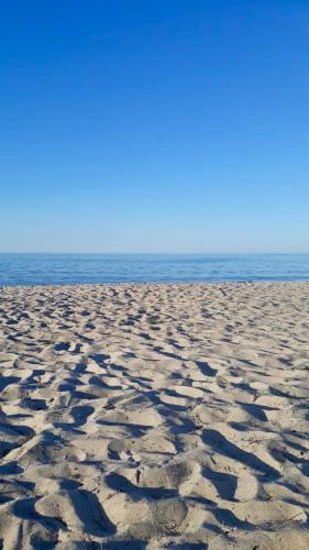 a sandy beach with the ocean in the background at Ferienhotel Alter Bahnhof garni in Prerow