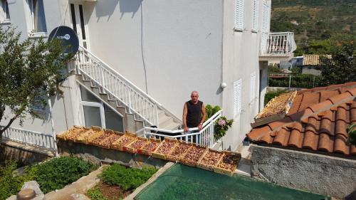 a man standing on the balcony of a building at Apartments Pina in Cavtat