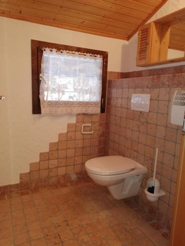 a bathroom with a toilet and a window at Ferienhaus Schnider in Galgenul
