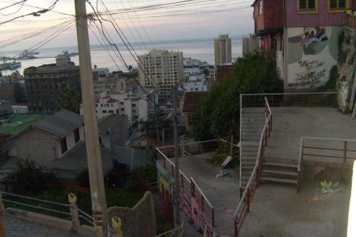 a view of a city from a building at Hostal Destino Bellavista in Valparaíso