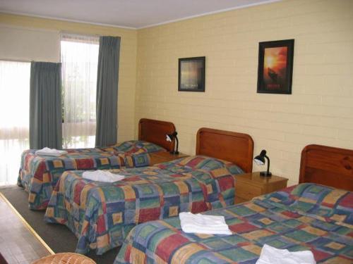 a hotel room with two beds in a room at Gisborne Motel in Gisborne