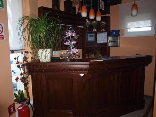 a bar with plants on top of it in a room at Hotel Orion in Ivanec