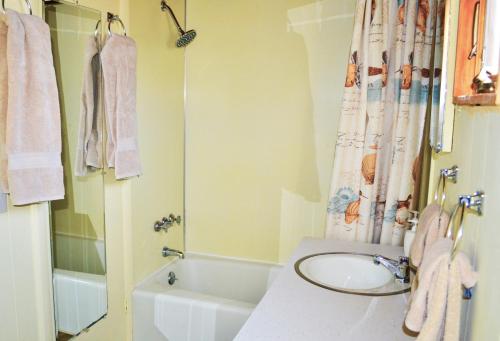 a bathroom with a sink and a tub and a shower at Caster Holdings in Mystic