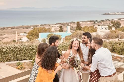 a bride and groom and their wedding party at Diles & Rinies in Tinos Town