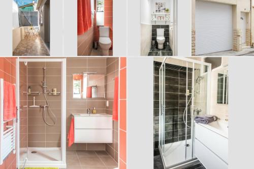 ペルピニャンにあるThuès Neuf - Perpignan City Roomのバスルーム(シャワー、シンク付)の4つの景色を望めます。