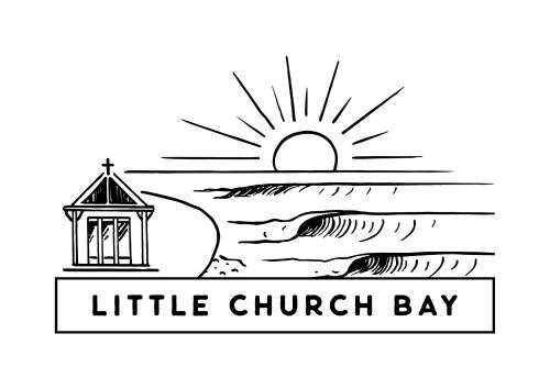 a lighthouse on the beach with the sun and the text little church bay at Little Church Bay in New Plymouth