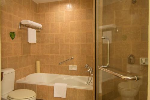 a bathroom with a tub and a toilet and a shower at Angkor Palace Suite & Villa in Siem Reap