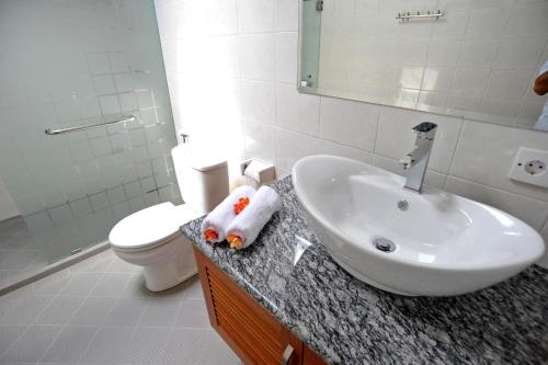 a bathroom with a sink and a toilet at Aquarius Beach Hotel in Sanur
