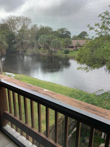 a view of a lake from a balcony at Sienna Park Apartments in Sarasota