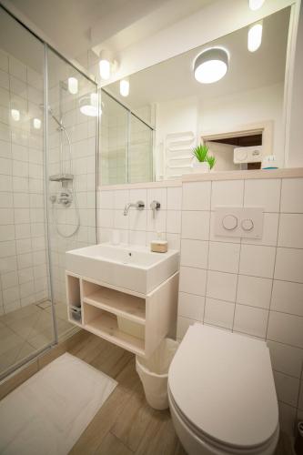 a bathroom with a toilet and a sink and a shower at Fregata in Ustka