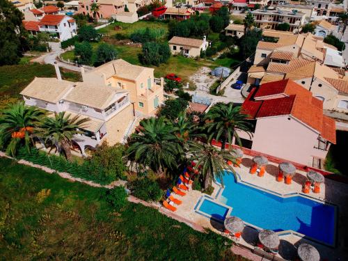 an aerial view of a house and a swimming pool at Lena Studios in Sidari