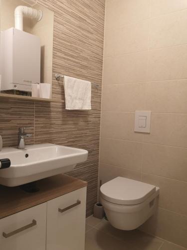 a bathroom with a white toilet and a sink at DAVID-IN 2 in Zagreb