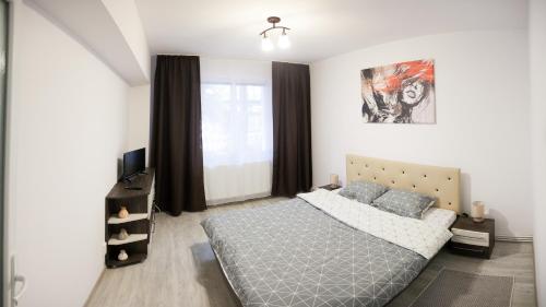 1 dormitorio con cama y ventana en Apartament Elena en Târgu Mureș