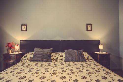 a bed in a bedroom with two night stands and two lamps at Agriturismo I Surì Asti in Asti
