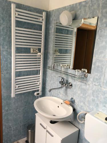 un bagno con lavandino e specchio di Vila Černe a Bled