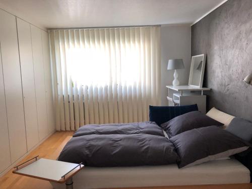 a bedroom with a large bed and a window at Moderne Ferienwohnung direkt in Landsberg am Lech in Landsberg am Lech