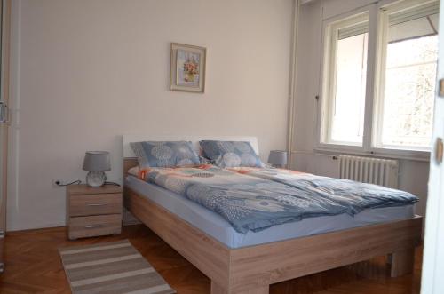 a bedroom with a bed and a window at Apartment in the heart of the city in Skopje