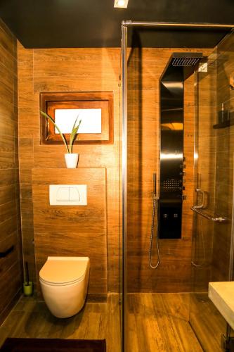a bathroom with a toilet and a shower at Eden Studio Apartments - 1 in Colombo