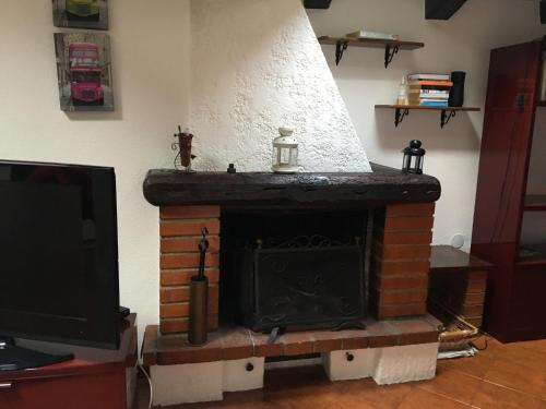 a fireplace in a living room with a tv at Mansarda San Maurizio in Trieste