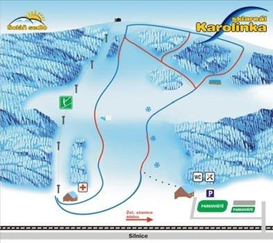 a map of a ski slope with at Penzion U Bečvy in Karolinka